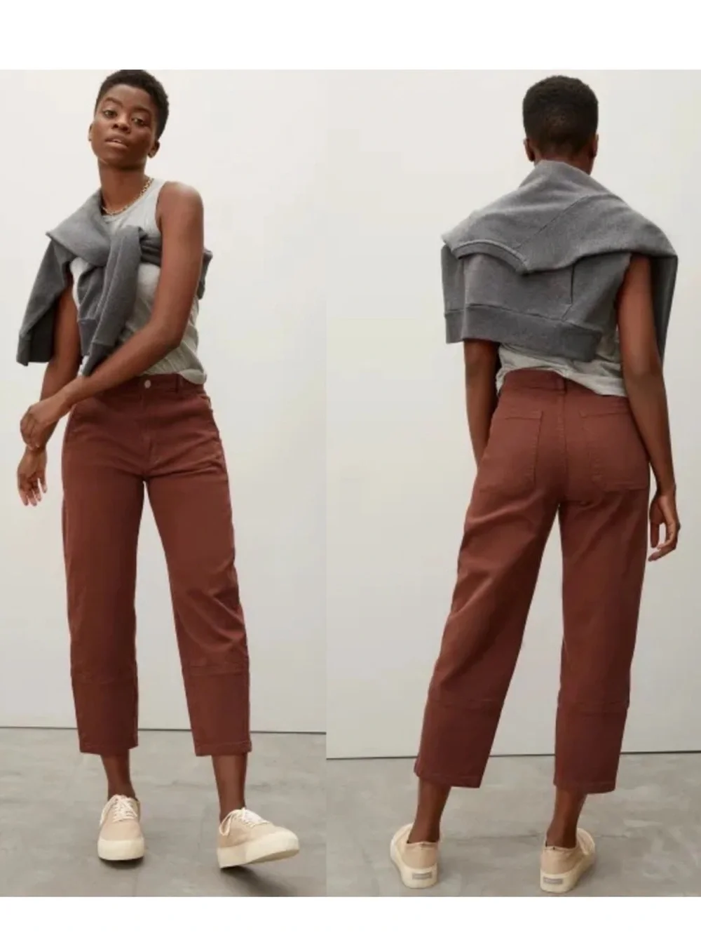 Everlane The Utility Barrel Pant High Waist Cropped Rosewood Pink Brown Size 8